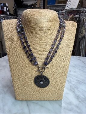 VSA | Virgins Saints & Angels Multi Strand Purple Crystal Toggle Necklace Charm